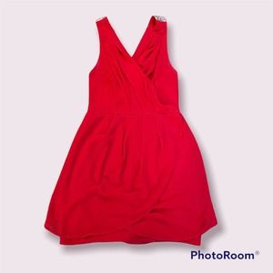 CALS Dress Chiffon Red Mini Sleeveless Cocktail Party Gold Sequins Size Medium